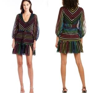 Amanda Uprichard Selene long sleeve rainbow multicolor velvet mini dress size S